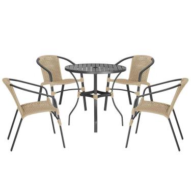 Imagem de Jogo 4 Cadeiras Corda Nautica E Mesa Tampo Ripado Varanda Rami