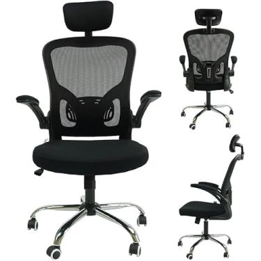 Imagem de Cadeira Ergonômica de Escritório com Malha, Braços Reclináveis, Apoio Lombar e Cabeça;