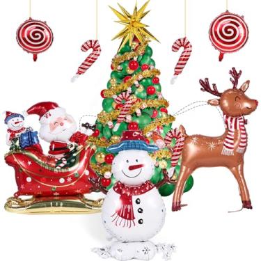 Imagem de Kit de arco de guirlanda de balão de Natal com 193 peças, balões de árvore de Natal, boneco de neve de árvore de Natal, veado, balões de alumínio de trenó, decoração suspensa de Papai Noel para festa