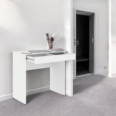 Imagem de Mesa Para Computador Paris Branco c/ Gaveta Porta Itens com Divisória