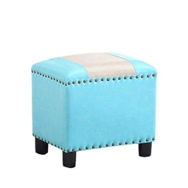 Imagem de Ottomans Banqueta quadrada para apoio para os pés, banqueta de couro para descanso de pés, pufe estofado, banco de mudança de sapato de madeira maciça – para sala de estar, quarto, espaço pequeno/E