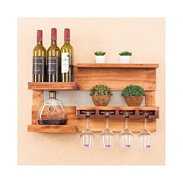 Imagem de ZJYWMM Rack de vinho de madeira maciça, balcão de bar de sala de estar de restaurante montado na parede, rack de vinho simples, rack criativo, rack de cálice, rack de vinho