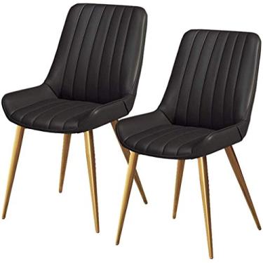 Imagem de Cadeira de jantar, cozinha, sala de jantar, móveis, cadeiras, retrô, conjunto de cadeiras de jantar couro PU com pernas de metal dourado para sala de estar, cozinha, sala de estar (cor: preto, tamanho
