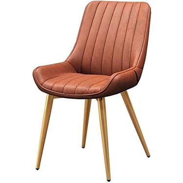 Imagem de Cadeiras de jantar cadeira de encosto de couro PU pernas de metal cadeira de café lazer cadeira de maquiagem estilo nórdico (cor: vermelho, tamanho: perna dourada)
