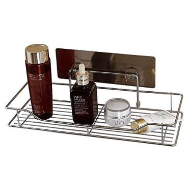 Imagem de Prateleira de banheiro montada na parede Prateleira de banheiro Suporte de banheiro Prateleiras de banheiro de instalação sem rastros e rack de chuveiro com cabide de toalha de plástico prateleira de