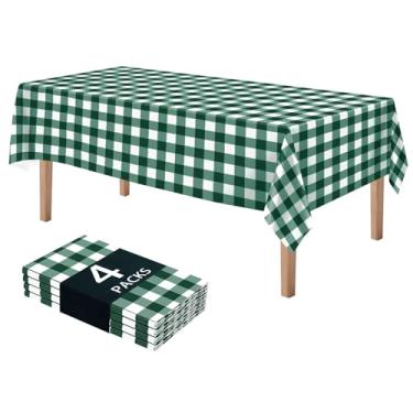Imagem de DaiUni Pacote com 4 toalhas de mesa xadrez verdes e brancas – Toalha de mesa xadrez descartável de plástico 137 x 272 cm, capas de mesa de piquenique à prova d'água para festa de aniversário