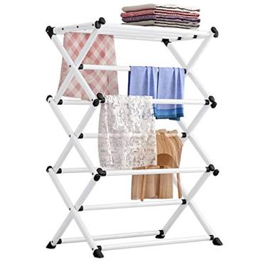 Imagem de Escorredor de roupas dobrável de aço leve com design de acordeão e tubos telescópicos ajustáveis cabide de lavanderia portátil para uso em meias e calças