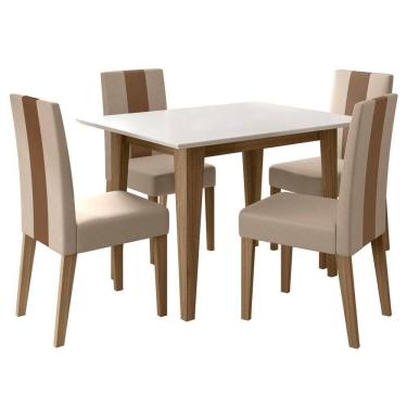 Imagem de Conjunto Sala De Jantar Mesa Retangular Kate 120cm Com 4 Cadeiras Linea Carvalho/off White/marfim - Poliman