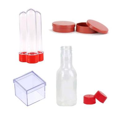 Imagem de Kit Tubete Latinha Caixinha 4X4 Garrafinhas 50Ml Vermelho - Belas core
