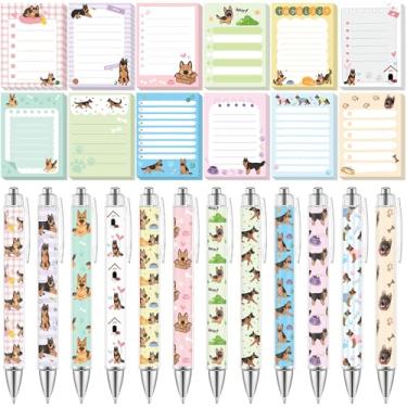 Imagem de Dispowreath 24 peças de notas adesivas para cães pastor alemão com canetas, lembrancinhas temáticas, presentes, bloco de notas, blocos de notas de notas de tinta preta para amantes de cães, presentes