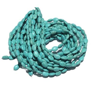 Imagem de Lady Works Fio de 33 cm de pedra natural howlita azul turquesa, contas ovais lisas de 13 mm para fazer joias DIY | Beads_04760