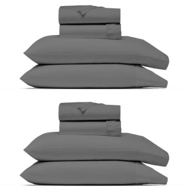 Imagem de THREAD SPREAD Conjunto de lençóis Queen Size 100% algodão egípcio, pacote com 2 lençóis de alta contagem de fios, algodão egípcio, cinza escuro, bolso profundo de 40,6 cm, lençóis de cama ultra