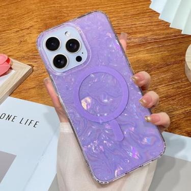 Imagem de SAKULLO Capa para iPhone 15 Pro Max com design de pérola iridescente [compatível com MagSafe] linda capa magnética transparente brilhante para mulheres e meninas de 6,7 polegadas, purpurina pérola