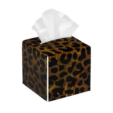 Imagem de Capa quadrada de couro para caixa de lenços de papel à prova d'água, linda estampa de leopardo, organizador de papel facial com cinto inferior, estojo de lenços para mesa, banheiro, escritório, mesa