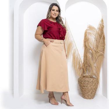 Imagem de Saia Longa Alfaiataria Com Cinto Exclusivo e Zíper Lateral - Rosamel, 