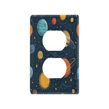Imagem de Blueangle Placa de parede com desenho animado sistema solar planetas duplex, tamanho padrão, placas de cobertura de tomada elétrica de 1 gangue para decoração de quarto de escritório em casa, 4,53 x