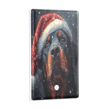 Imagem de Blueangle Placa de parede decorativa de capa em branco, tamanho padrão, Rottweiler de 1 gangue em um chapéu de Natal, capa de interruptor para quarto de escritório em casa, 4,53 x 2,76 polegadas (330)
