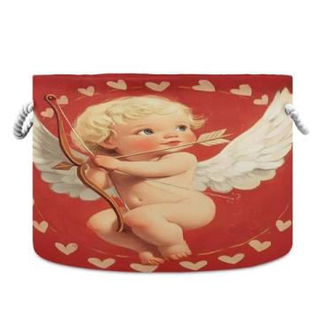 Imagem de SEHANY Cesto de armazenamento redondo grande com alça de corda, cesto de roupa suja de lona para armazenamento de cobertores, cesta de armazenamento infantil para quarto de banho, decoração de