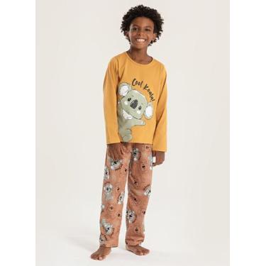 Imagem de Pijama Longo Infantil Menino Marrom Blusa e Calça Coala Legal - Moleka