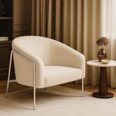 Imagem de Poltrona Sala Industrial Alta Champanhe Stella Bouclê D03 - D`rossi Cor Bege