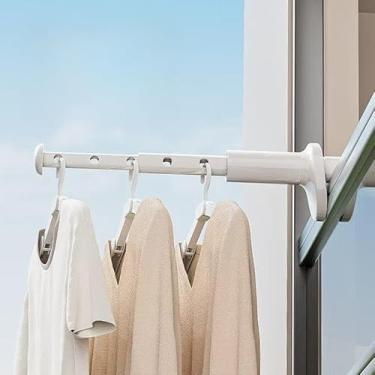 Imagem de Vareta de secagem de roupas retrátil dobrável, haste de lavanderia ajustável para varanda, porta, viagem, prateleira suspensa para roupas com economia de espaço (branco)