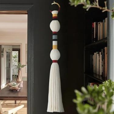 Imagem de Bolas decorativas de macramê para pendurar na parede, nó colorido, borla, fio de fibra, arte feita à mão, boêmio, decoração de parede para sala de estar, quarto, berçário ou apartamento, 68,5 cm C x
