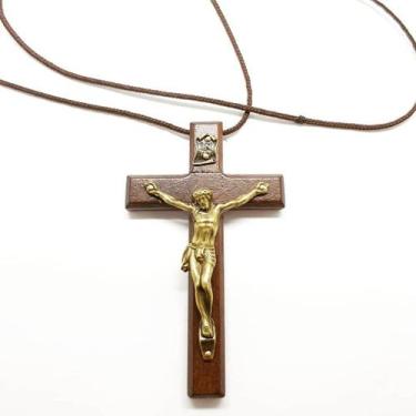 Imagem de Cordão com Crucifixo em Madeira Natural  9 cm - ArtCruz