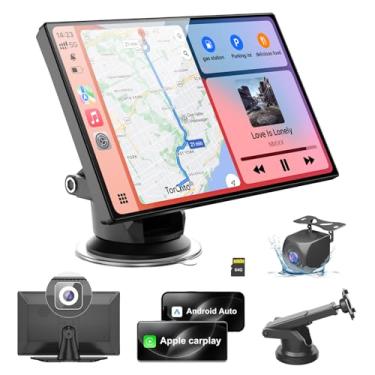 Imagem de Tela HK9 Carplay para carro, tela HD portátil Apple Carplay de 9 polegadas e tela automotiva Android, com câmera de painel 4K e câmera reserva 1080p, tela sensível ao toque para reprodução de carro