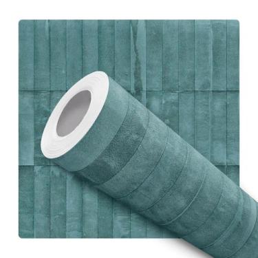 Imagem de Papel De Parede Adesivo Lavável Sala Taco Envelhecido Tiras Verde - De