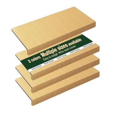 Imagem de Capas de prateleira de arame de PVC de 4 camadas – Capas de rack de arame de grão de madeira sintética para prateleiras, forros de prateleira para despensa, armário, banheiro e cozinha, à prova d'água