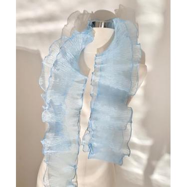 Imagem de KUYLENT 5 metros de organza retrô plissado chiffon acabamento plissado tecido renda para costura bolsa vestido fantasia decoração bolo flor (azul gelo)