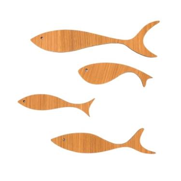 Imagem de Kit 4 Peixes Decorativos MDF Amadeirado Decoração de Parede para Sala, Quarto e Escritório(Amadeirado Escuro)