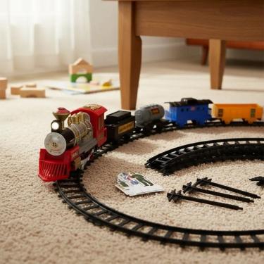 Imagem de Super Locomotiva Com Pilha Farol Luz Trem Elétrico Pista