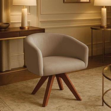 Imagem de Poltrona Sala Base Giratória Madeira Arielle Suede Marrom Rato D03 - D