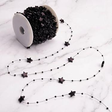 Imagem de AIETSYEI Franja de pompom de poliéster com acabamento com contas de estrela para projetos de artesanato e decoração (preto)
