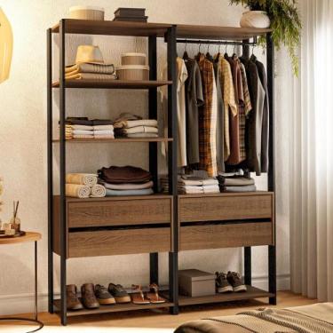 Imagem de Guarda-Roupa Closet Modulado 4 Gavetas 6 Prateleiras 140cm Rustic/Pret