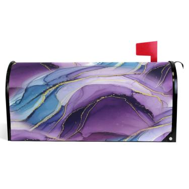Imagem de TSENQUE Capas magnéticas decorativas para caixa de correio estética roxa azul primavera caixa de correio envoltórios vinil à prova de intempéries decoração de caixa de correio de férias tamanho padrão