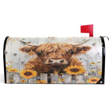Imagem de TSENQUE Lindas capas decorativas para caixa de correio marrom highland gado caixa de correio magnética outono vinil fazenda decoração de caixa de correio exterior tamanho padrão 52,6 x 45,8 cm