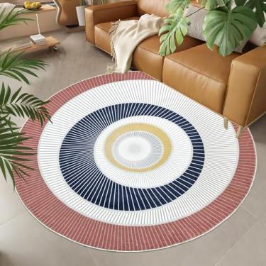 Imagem de Lacomfy Tapete redondo moderno - Tapete abstrato circular de 1,2 m para quarto, sala de estar, quarto de crianças, casa de fazenda, dormitório, sala de jantar, macio, contemporâneo, antiderrapante