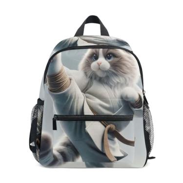 Imagem de Ragdoll Karate Cat Funny Simple Modern Kids Backpack 10x4x12 In, Little Boys Backpack with Water Bottle Pockets, Whistle Buckle