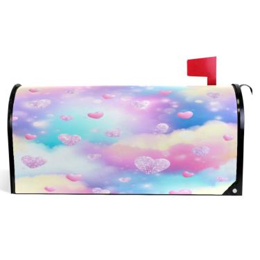 Imagem de TSENQUE Capas de caixa de correio magnéticas decorativas de outono envoltório de caixa de correio de vinil à prova de intempéries decoração de caixa de correio de férias fofo pastel nuvens corações