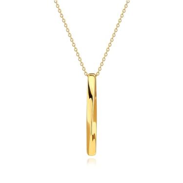 Imagem de PEARLADA Colar feminino com pingente longo delicado banhado a ouro 18 k, joia de ouro simples empilhável