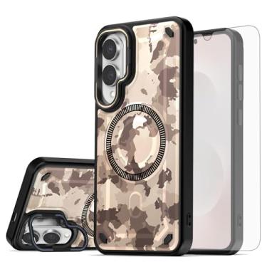 Imagem de Asuwish Capa de celular magnética para Samsung Galaxy S25 Edge com protetor de tela de vidro temperado e suporte rígido de proteção de carregamento sem fio pintado S25Edge 25S S 25 25Edge feminino