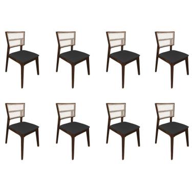 Imagem de Kit 8 Cadeiras De Jantar Tela Premium Madeira Maciça Manuela Preto Facto Mel