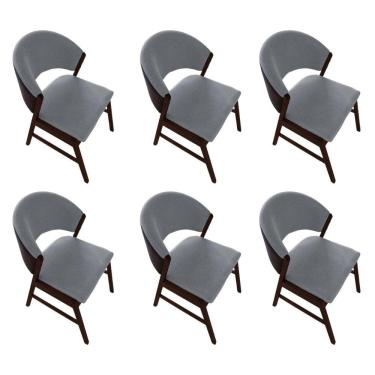 Imagem de Kit 6 Cadeiras De Jantar Madeira Maciça Débora Em Facto Ocre Cinza Linho Castanho