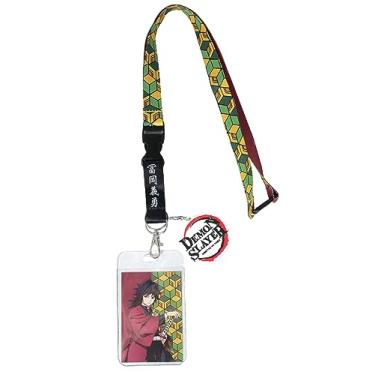 Imagem de Demon Slayer: Kimetsu No Yaiba Anime Giyu Tomioka porta-crachá de identificação cordão com chaveiro de borracha