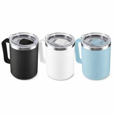 Imagem de Caneca Térmica 450ml em Aço Inox 304 com Tampa – Parede Dupla, Mantém Bebidas Quentes e Frias, Alça Ergonômica, Ideal para Café e Chá (Branca)