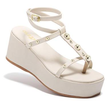 Imagem de Sandália Feminina Plataforma Anabela Tiras Delicada e Detalhes Metaliz