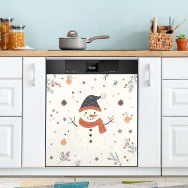 Imagem de xigua Linda capa magnética de boneco de neve de Natal, adesivos magnéticos decorativos antiarranhões para painel de geladeira e lava-louças, decoração personalizada de cozinha doméstica 58 x 66 cm