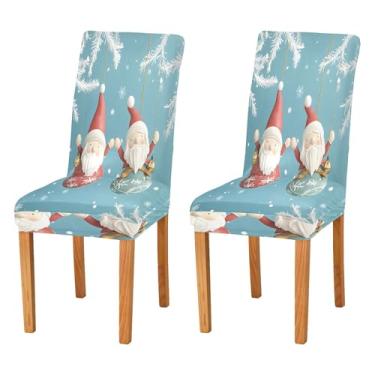 Imagem de SEHANY Conjunto de 2 capas de cadeira de gnomo de Papai Noel para sala de jantar, elástico, removível e lavável, para cozinha, hotel, festa, decoração de Natal